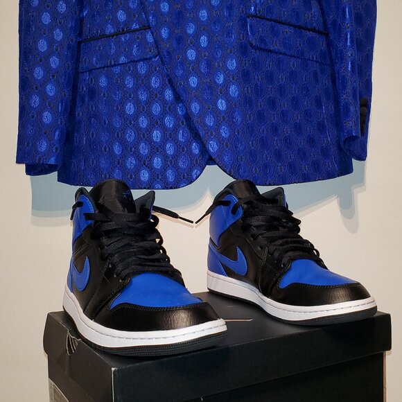 Custom RJ Hyper Royal Jacket W/ Matching Nike Jordan 1 Mid Sneakers 40 Reg MINT - Picture 1 of 14
